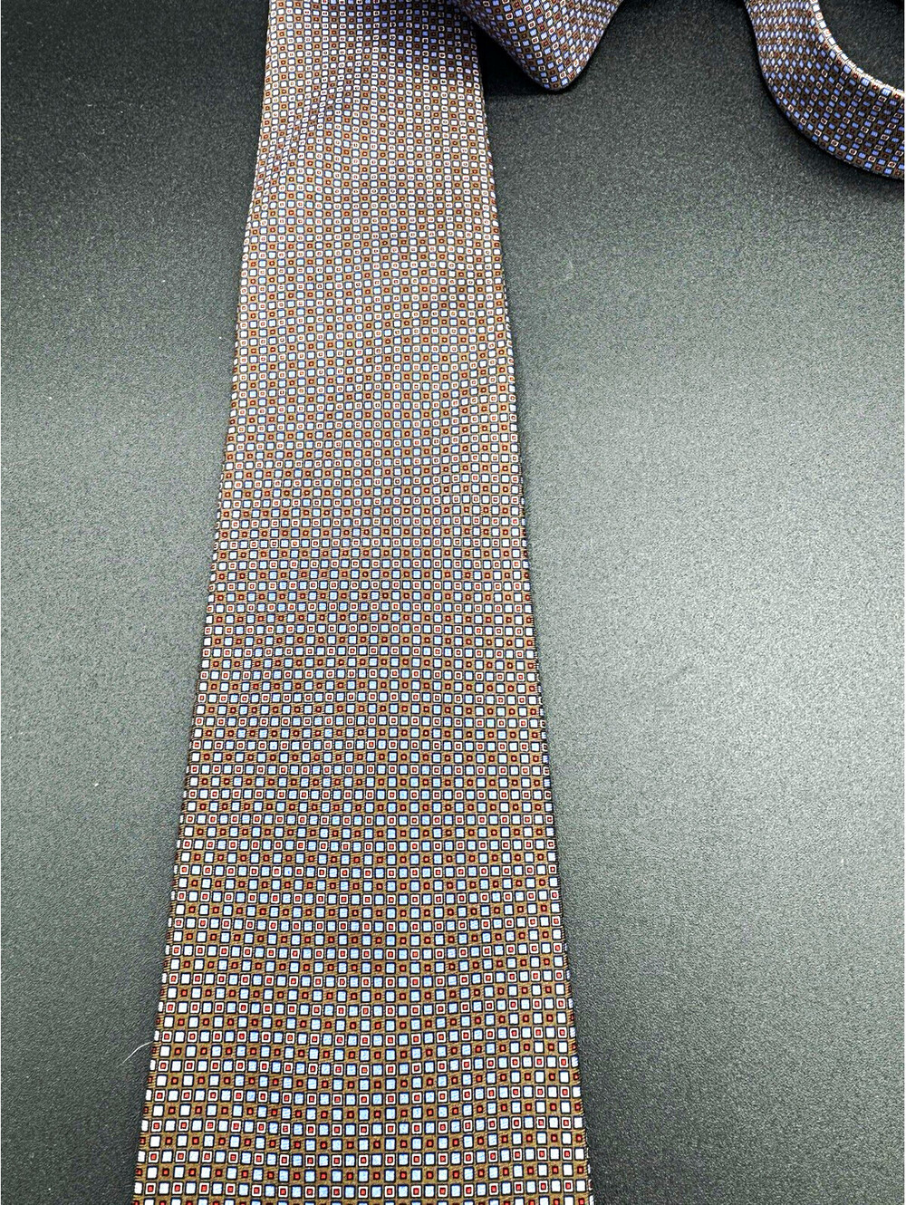 Vintage Lauren Ralph Lauren Silk Tie Brown Blue Geometric USA 28.5” x 3.75”